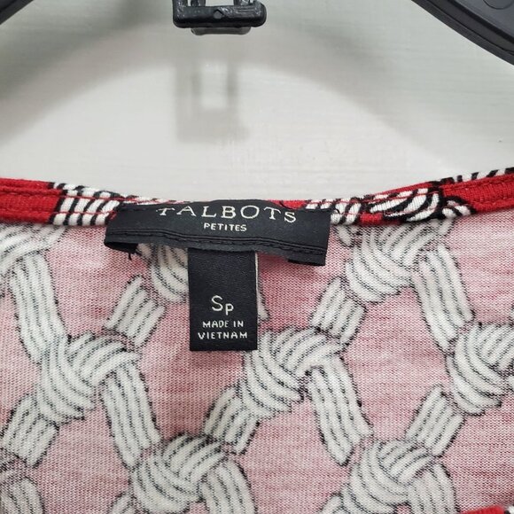 Talbots Petites Red White Knot Print‎ Super Soft Pleated Neck Top Size SP - Picture 3 of 6